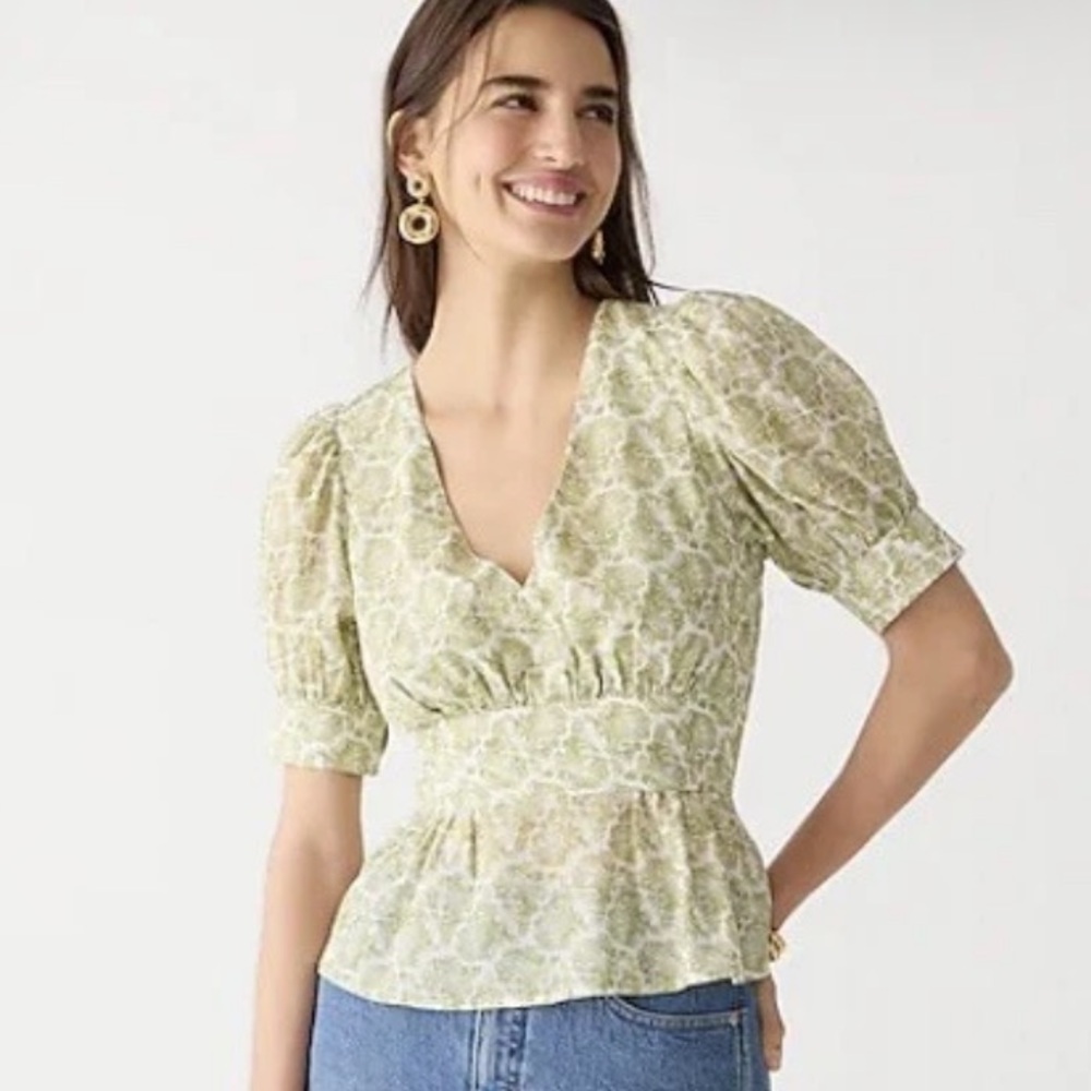 J. Crew Olive and white Floral Blouse 12